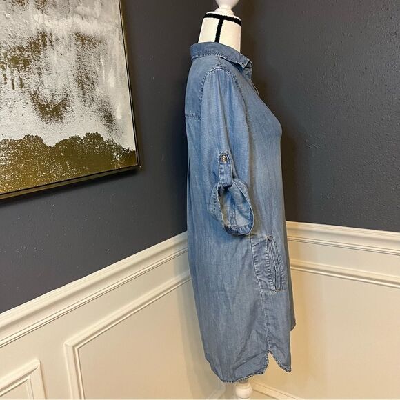 Anthropologie Cloth & Stone Chambray Denim Button Shirt Dress - Picture 7 of 11